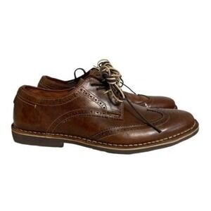 Steve Madden Men;s Cognac Brown Leather Wingtip Oxford Dress Shoes‎  Size 10.5